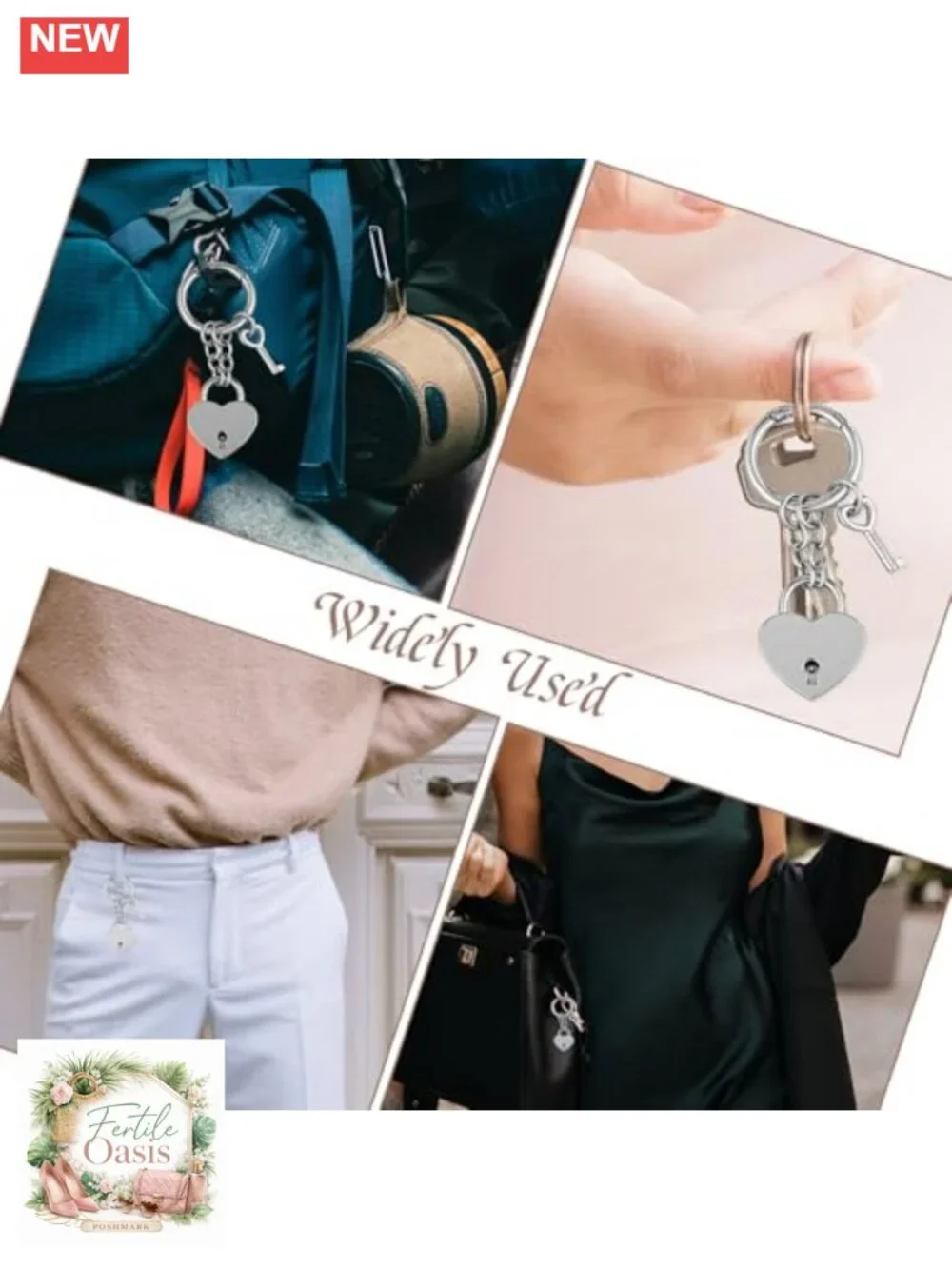 Heart Star Shaped Padlock Bag Charms with Key, Stainless Steel Keychain